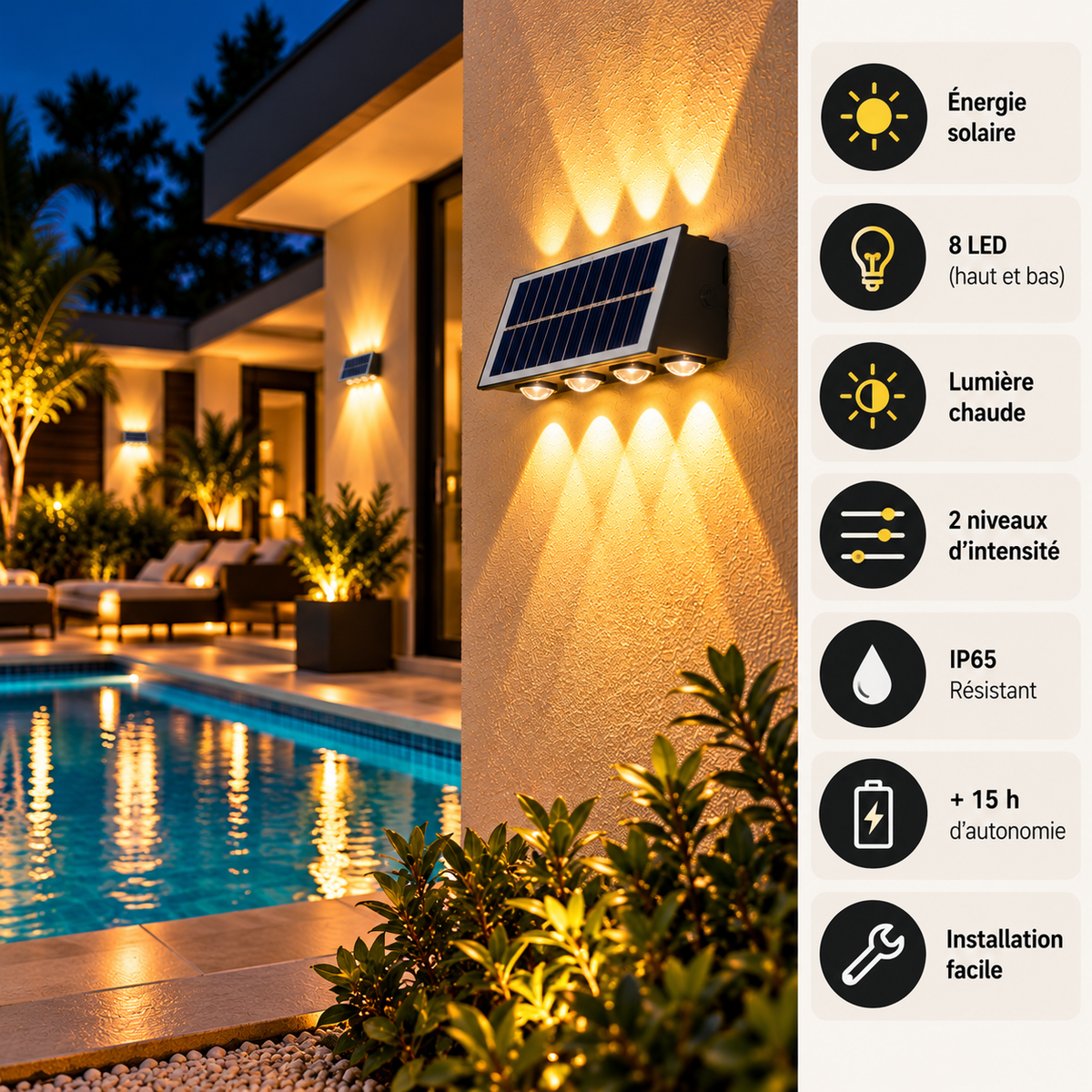 Applique solaire murale LED ÉLIO