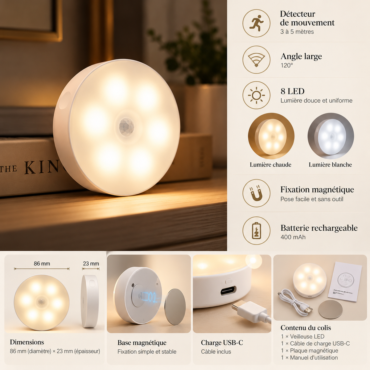 Veilleuse LED rechargeable SÉNIA