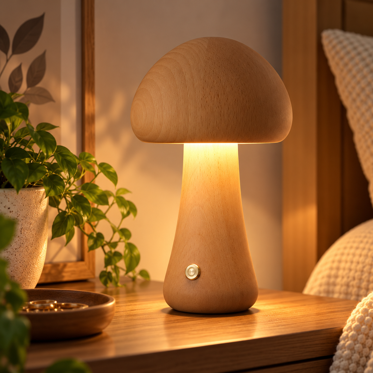 Lampe Champignon en bois naturel NÉO