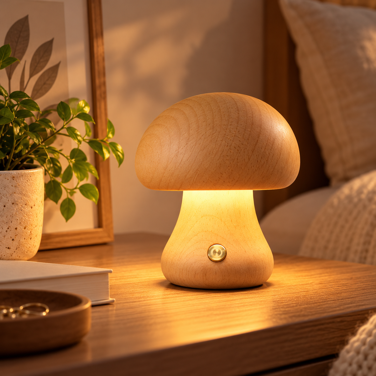 Lampe Champignon en bois naturel NÉO
