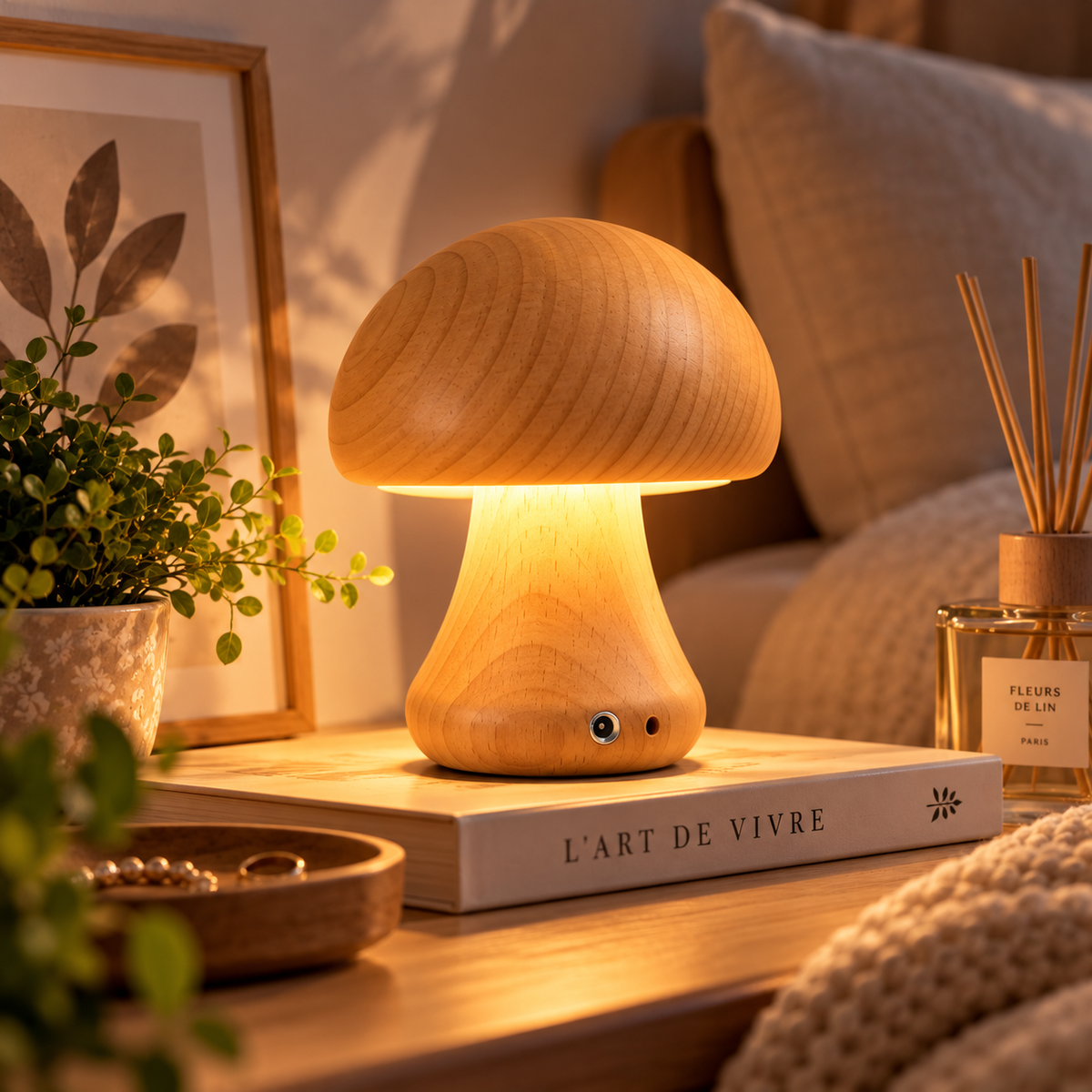 Lampe Champignon en bois naturel NÉO