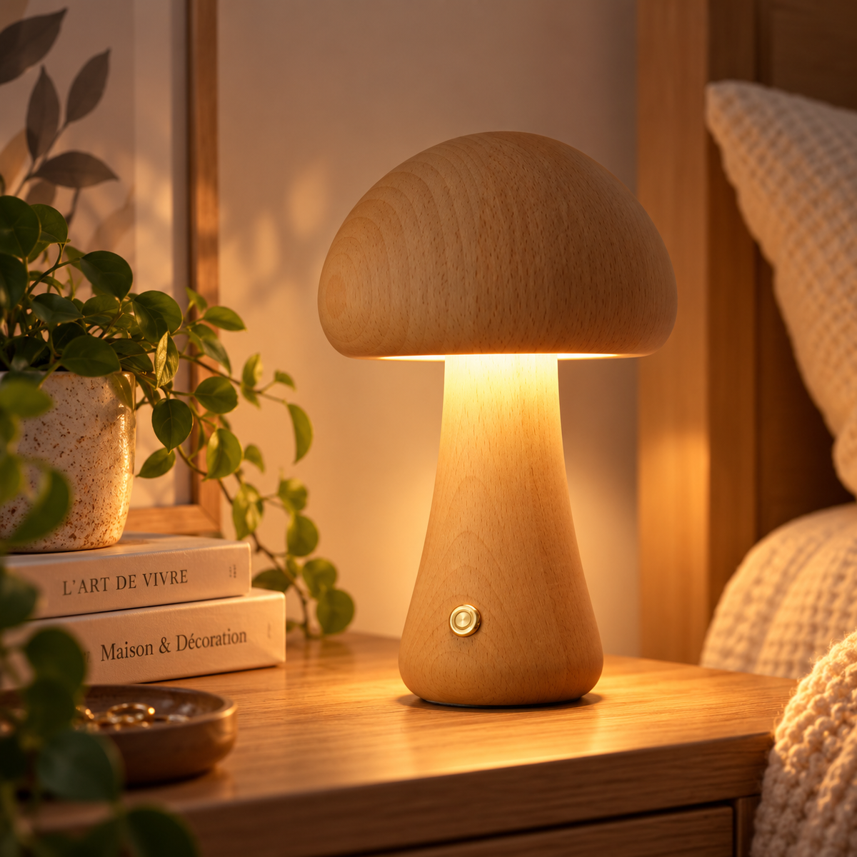 Lampe Champignon en bois naturel NÉO