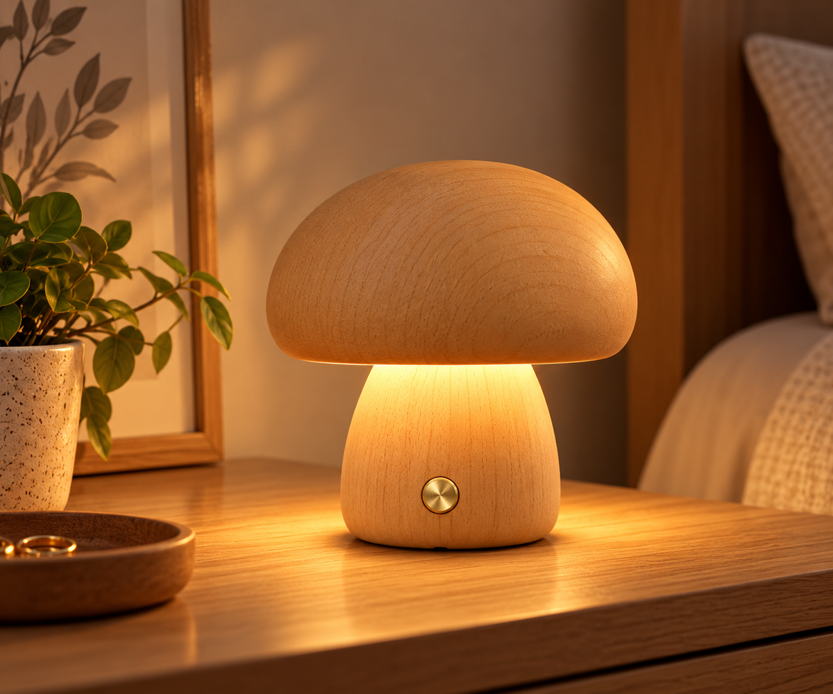 Lampe Champignon en bois naturel NÉO