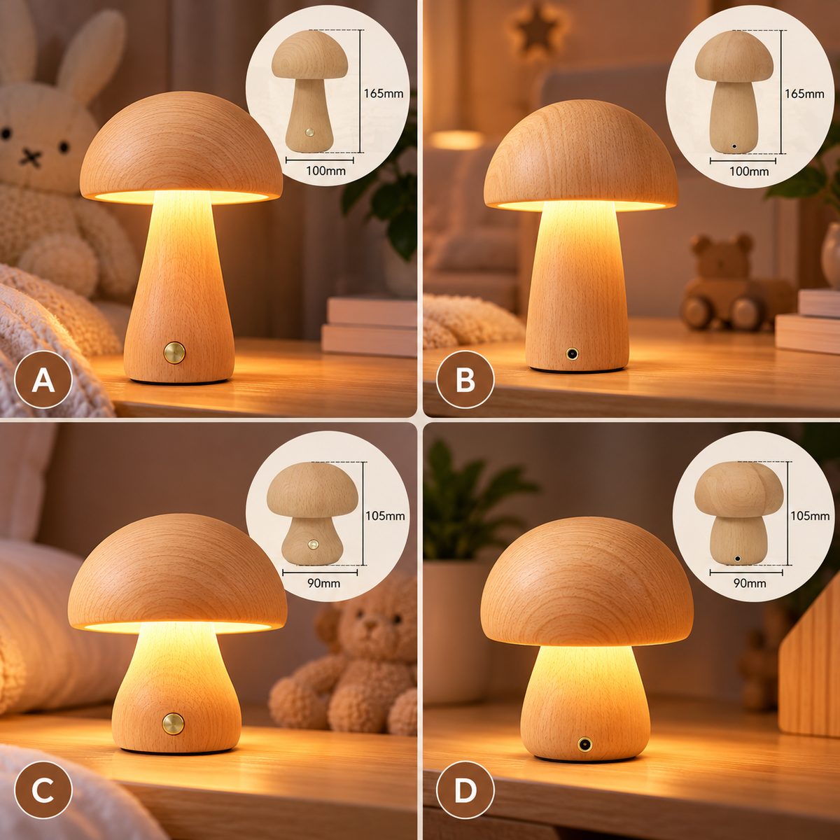 Lampe Champignon en bois naturel NÉO