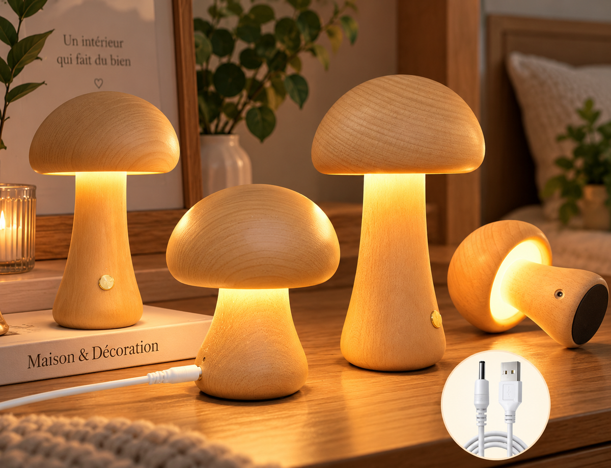 Lampe Champignon en bois naturel NÉO