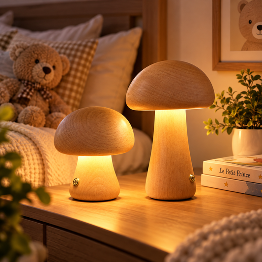 Lampe Champignon en bois naturel NÉO